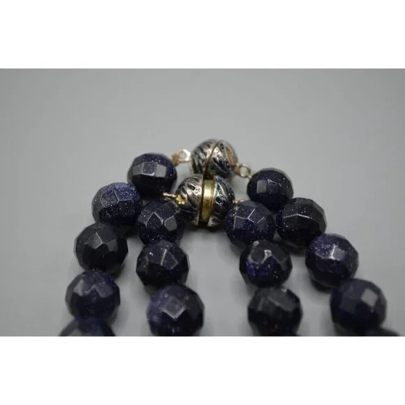 Blue Goldstone Beaded Faceted Necklace Sterling Silver 16" Convertible 925 - Picture 7 of 8
